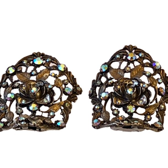 Vintage MUSI Rhinestone Shoe Clip Cabochon Aurora Borealis Runway Rare Large - Picture 1 of 13